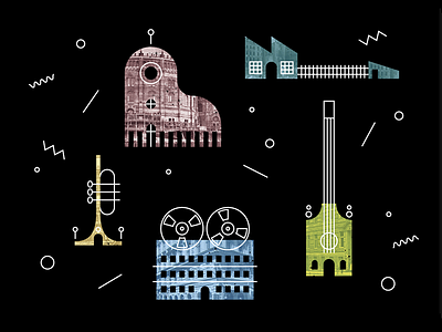 Music Town buildings illustration music music instruments town