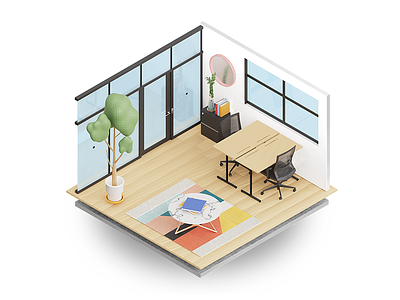 WeWork Private Office 3d 3d art blender3d coworking space custom office space tree working