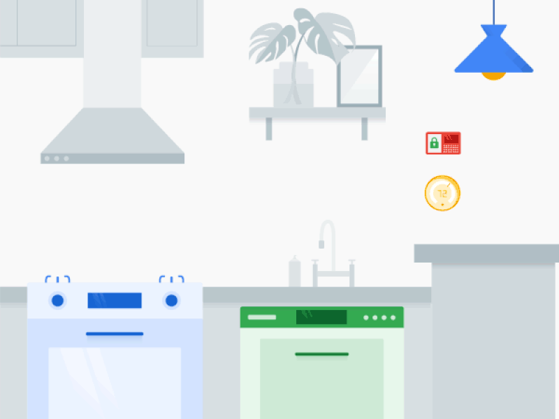 Google Smart Home Devices assistant dishwasher google googleassistant homesecurity illustration illustrator lights livingroom oven tv