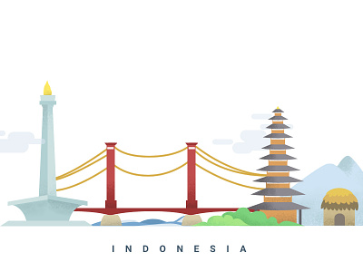 Landmark Indonesia ampera bali hanoi illustration indonesia landmark monas montain nature pura