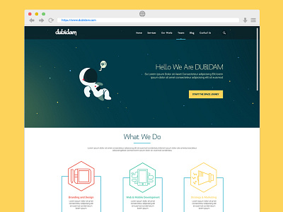 dubidam-homepage astronout design ilustration space stroke web website