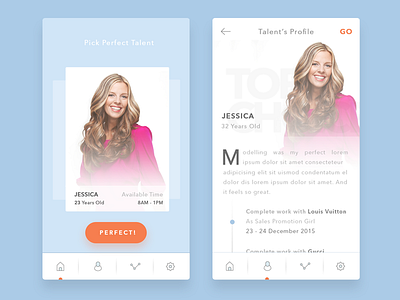 Perfect! - Search Talent App app blue design girl mobile model search talent ui woman