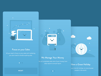 Walllet - Onboarding app blue cute design management money monster onboarding ui