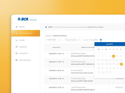 i-Banking BCA Individual Redesign bank bca calendar customer dashboard design finance redesign table ui ux