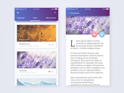 Article / photo blog app article cards clean flat design ios app minimal mobile photo blog profile simple typography ui