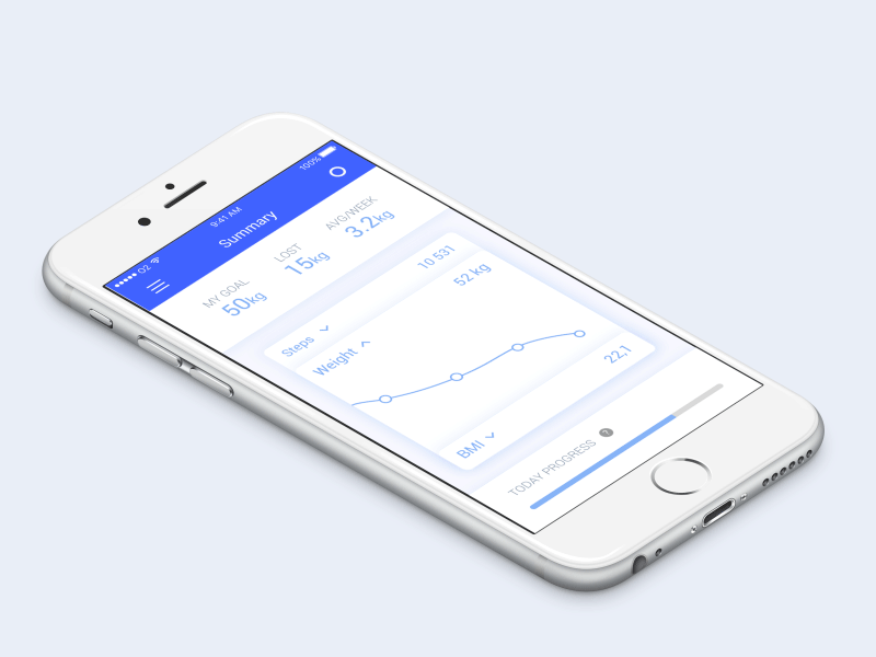 Fitness app user profile clean fitness graph health ios app medical profile progress simple summary weight