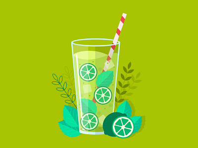 Illustration of cocktail cocktail design drink flat green illustration lime mint mojito ui vector