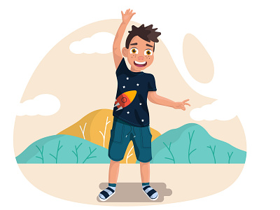 Boy says: Hello boy character design flat illustration man people smile ui vector