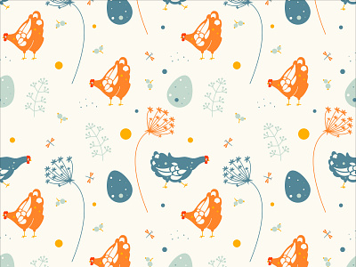 Easter pattern baby clothes design easter easter eggs flat hens illustration painting pattern print twigs vector
