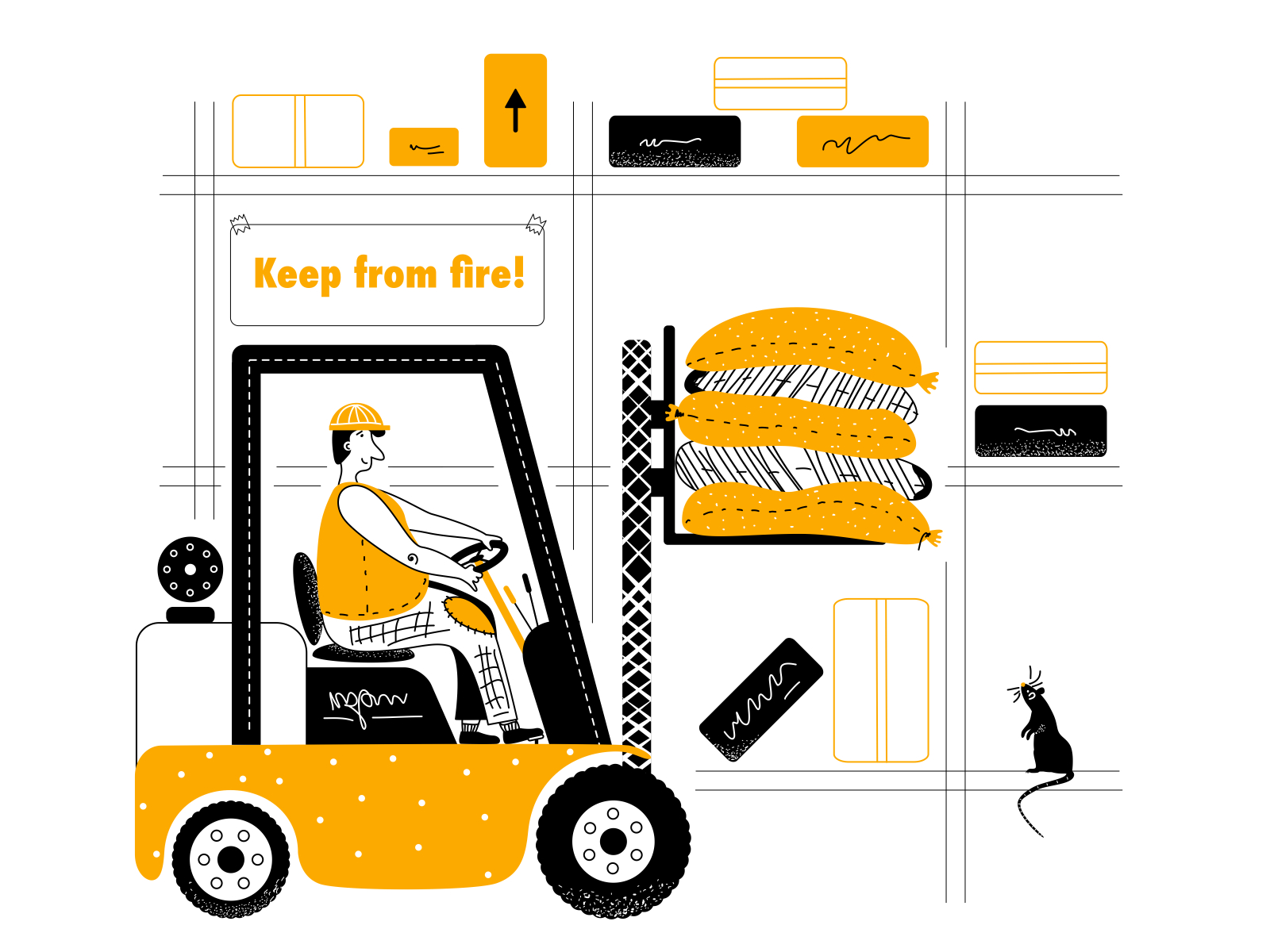 Loader man bags black boxes design flat goods illustration loader man rat stock vector yellow