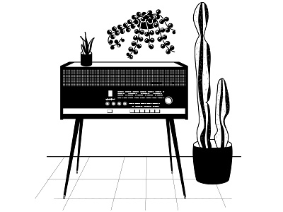 Radio black and white cactus flower music music player plant pot potted plant radio retro tuner wireless