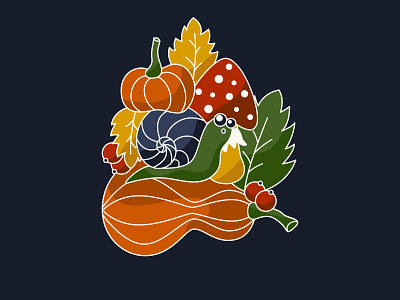 Autumnal illustration autumn berry flat illustration leaf mushroom nature pumpkin snail vector