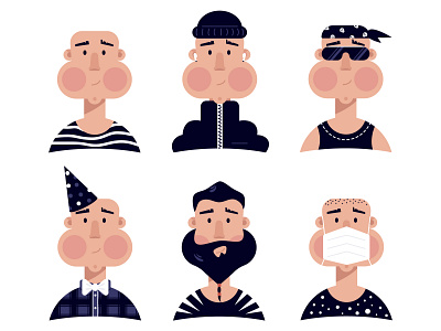 Male faces airpod bald beard character cheeks face flat glasses illustration khal drogo male man mask party people person vector