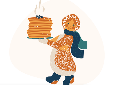 Girl celebration character design fest flat girl illustration ornament pancakes shrovetide slavic vector woman