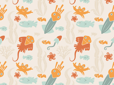 Sea pattern crab fish kids pattern sea squid star stingray vector