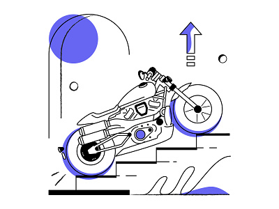 Motorcycle on stairs bike design flat harley davidson illustration lineart motorcycle stairs vector