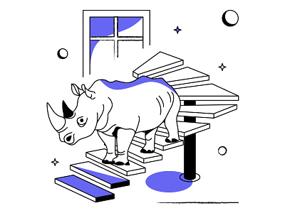 Rhino abstract animal black blue illustration line art minimalism rhino rhinoceros stairs vector