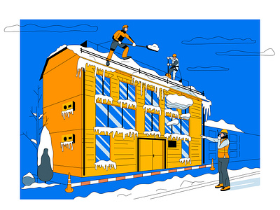 Snow cleaning building character cleaning climbers flat house illustration snow vector winter worker