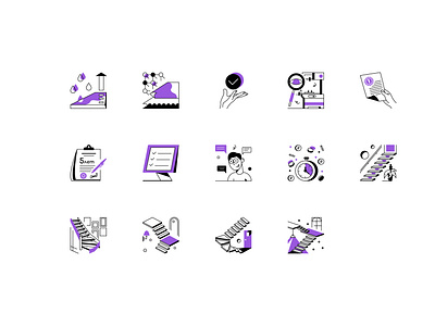 Icons set clock computer hand icon lineart set stairs vector violet