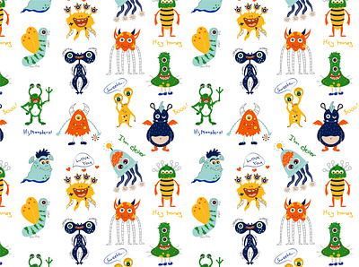 Monster pattern cartoon flat funny kids monsters pattern vector