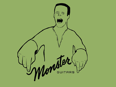 Monster Guitars brand drawing green handlettering ink logo