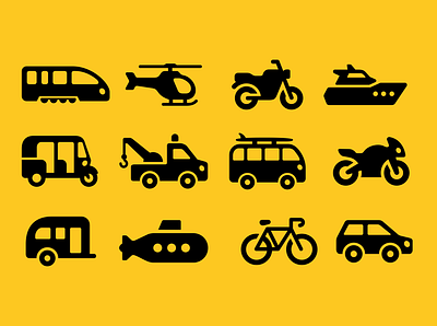 Vehicle & Transportation Icons car icon icon set illustration logo mass motorcycle set solid train transportation vehicle