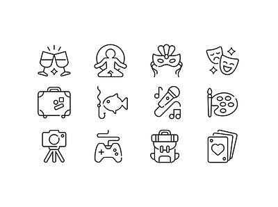 Leisure Activity Icon activity carnaval fishing icon icon set leisure line painting party photofraphy playing card playing game travel yoga