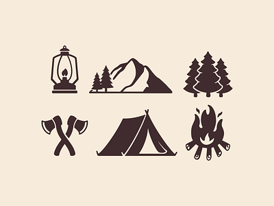 Camping Outdoor Adventure Icon activity camp campfire camping hiking icon icon set illustration logo mountain outdoor pine tree tent