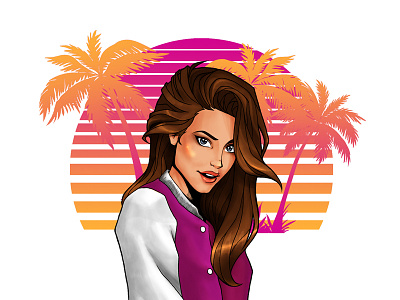 Life's A Beach 80s beach cell shading character design digital painting gradient illustration sketch vaperwave vintage