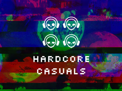 Hardcore Casuals Moon Landing edgy geometric glitch icon logo lowres pixel podcast skull trip