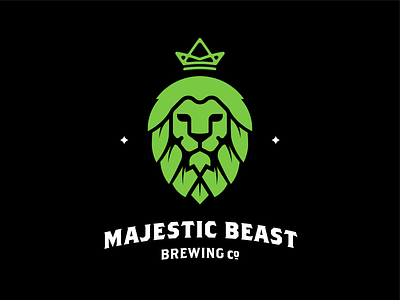 Majestic Beast Brewing Co. beast beer brewing cat creature crown geometric green hops illustrator line art lion logo majestic rounded corner