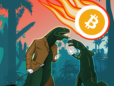 Illustration and t-shirt design for bitcoin company bitcoin dino illustration t rex t shirt
