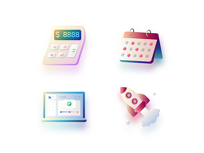 Gradient icons calculator calendar computer dashboard illustration launch live milestone planning process quote rocket schedule steps time ui