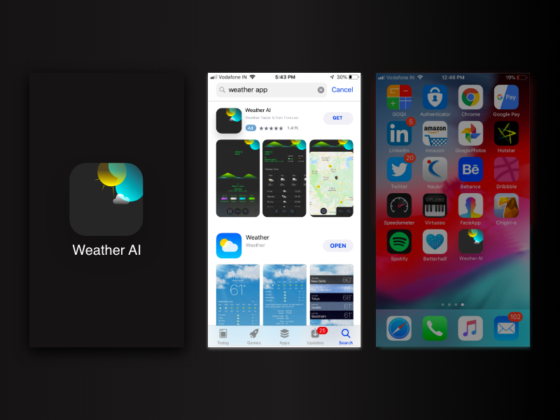 App Icon design app hybrid app native app iosapps apple ios7 icons visual effects mobile ui art weather app icon weather app weather icon adobe xd dark theme visual design ui design mobile app icon app icon dailyui
