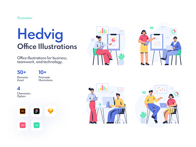 Hedvig Office Illustrations design flat illustration landing page office team teamwork ui vector work