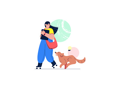 Random Illustration 001 chasing design dog flat happy illustration roller skate vector