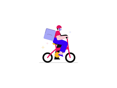 Masked delivery guy deliver the order with bicycle