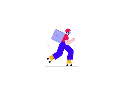 Masked delivery guy deliver the order with roller skate covid19 delivery design flat food delivery illustration roller skate ui