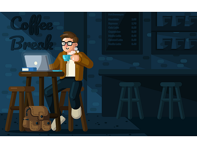 Coffee Break Guy cafe chill coffee cozy flat illustration