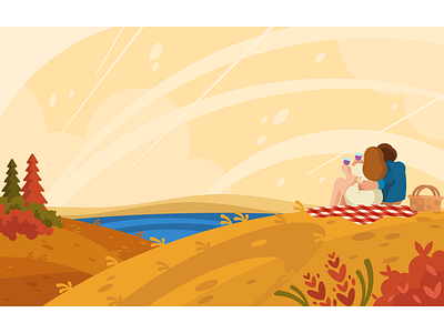 Autumn Picnic chill couple flat illustration picnic