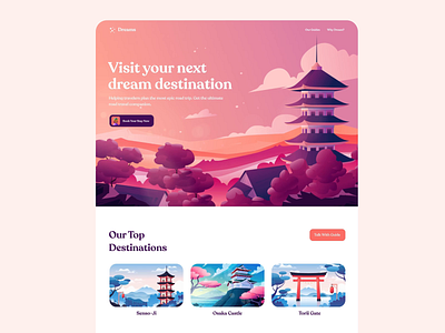 Travel Companion colorful figma herosection illustration illustrator japan landingpage travel travel app typography uianimation uiux