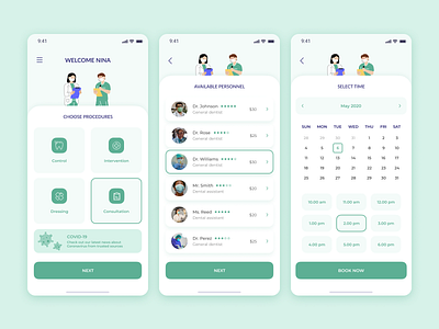 Dentist Booking App Concept app appointment booking clean covid19 dental dental care doctor health app healthcare medical medical care mobile mobile app user interface
