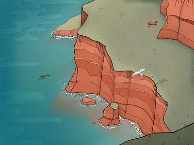 Cliffs and Kayak bird cliff illustration ipad isometric kayak landscape nature ocean procreate