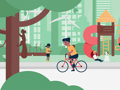 Healthy World after effects animal animation biking character character animation duik duik bassel flat design illustration illustrator kids playing rig squirrel