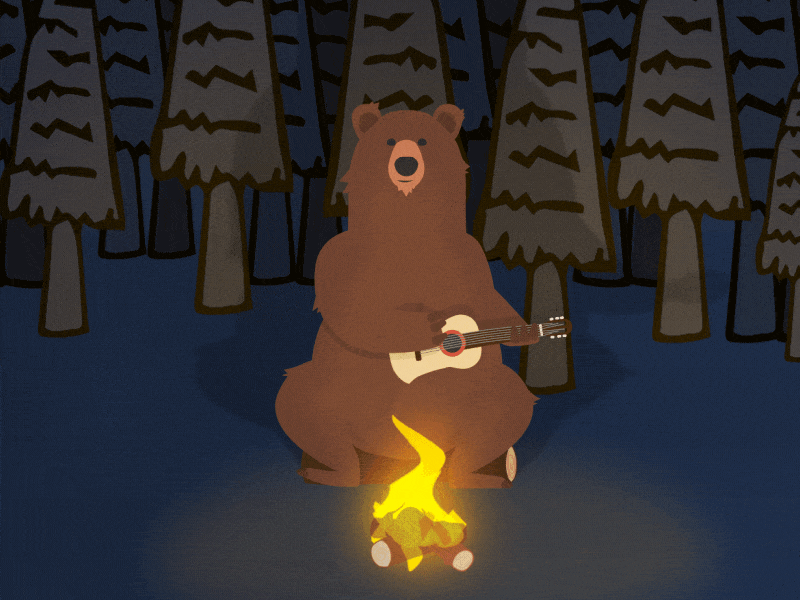 Campfire bear animal animation bear campfire camping character forest gif guitar music woods