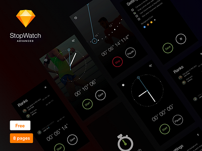 StopWatch - Free UI KIT app clock download free freebie ios kit sketch stopwatch template ui watch