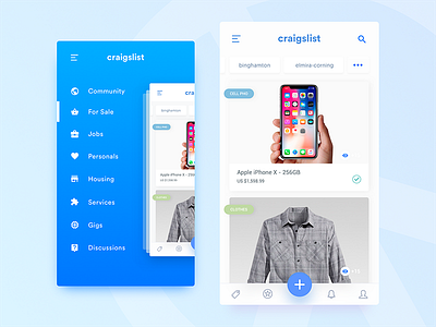 Craigslist - Mobile App app branding cards clean craigslist ios menu product shop store ui ux