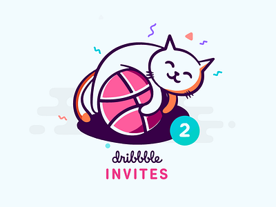21x Dribbble Invites ball kitten cat animal draft dribbble giveaway illustration invitation invite two