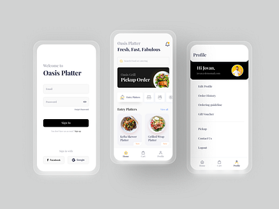 Food catering app UI dark design food and drink food app foodcatering homepage icongraphy input field interface login minimal profile trendy ui uidesign uiux ux uxdesign