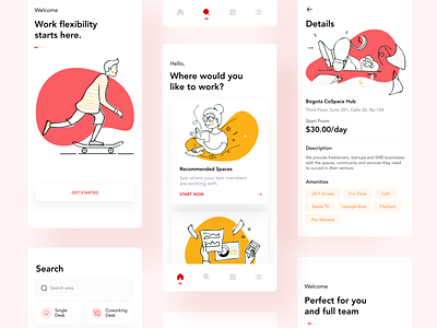 Co-working space UI 2021 app coworking design figma figmadesign icongraphy illustration interface minimal service app trendy ui ux